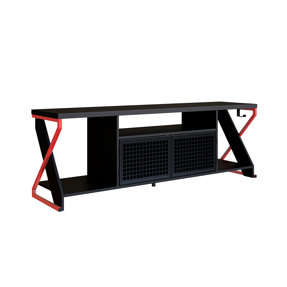Rack Gamer para TV até 60 Polegadas Linus com LED 2 PT Preto e Vermelho