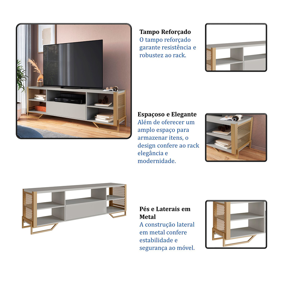 Rack Industrial Grille Arenas e Dourado 183 cm