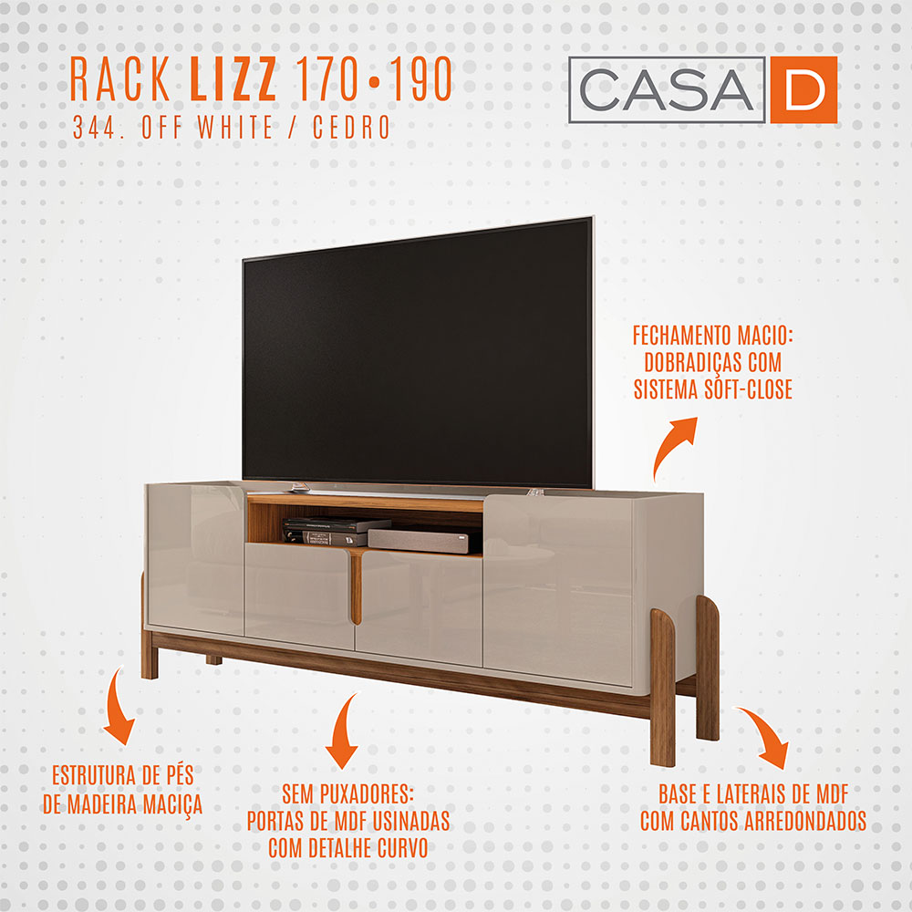 Rack Lizz 4 PT Off White e Cedro 170 cm