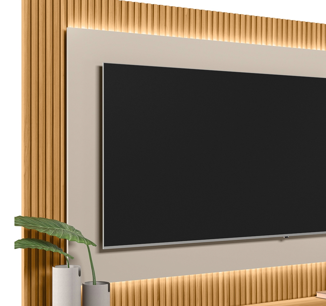 Rack Los Angeles e Painel para TV até 70 Polegadas São Paulo com LED 2 GV Tauari e Off White