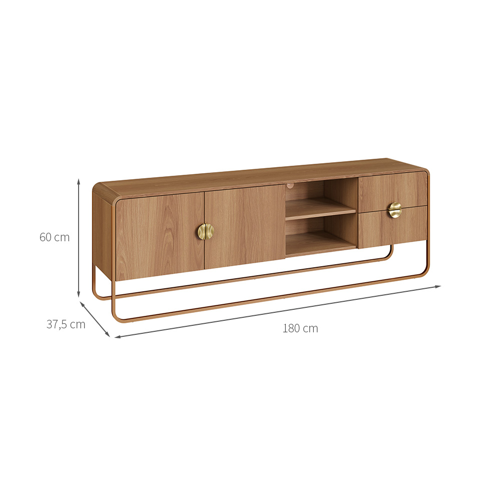 Rack Luna 2 Portas 2 Gavetas Hanover e Dourado