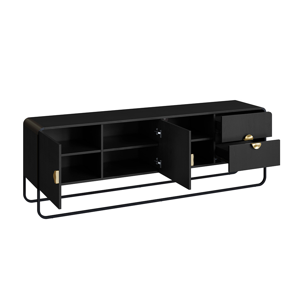 Rack Luna 2 Portas 2 Gavetas Preto e Dourado