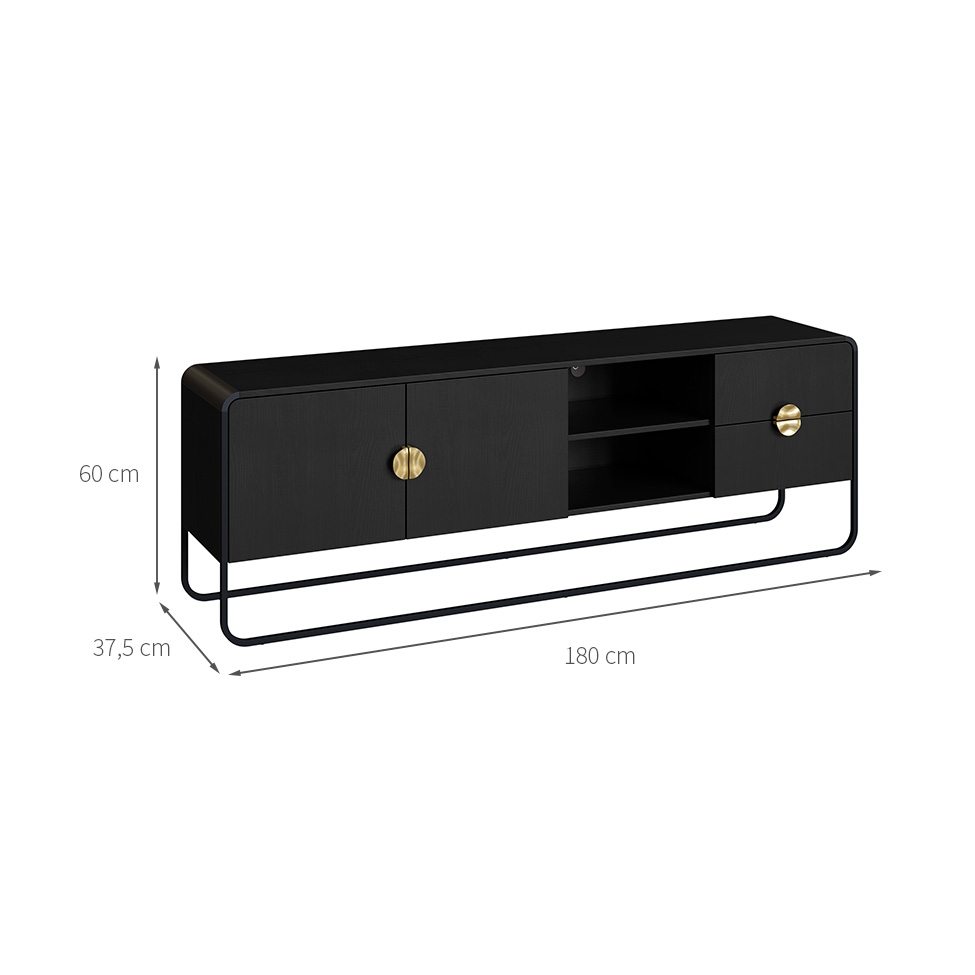 Rack Luna 2 Portas 2 Gavetas Preto e Dourado