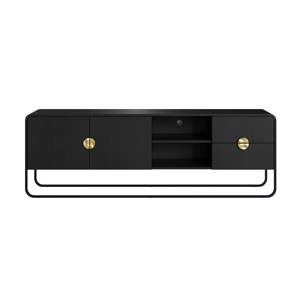 Rack Luna 2 Portas 2 Gavetas Preto e Dourado