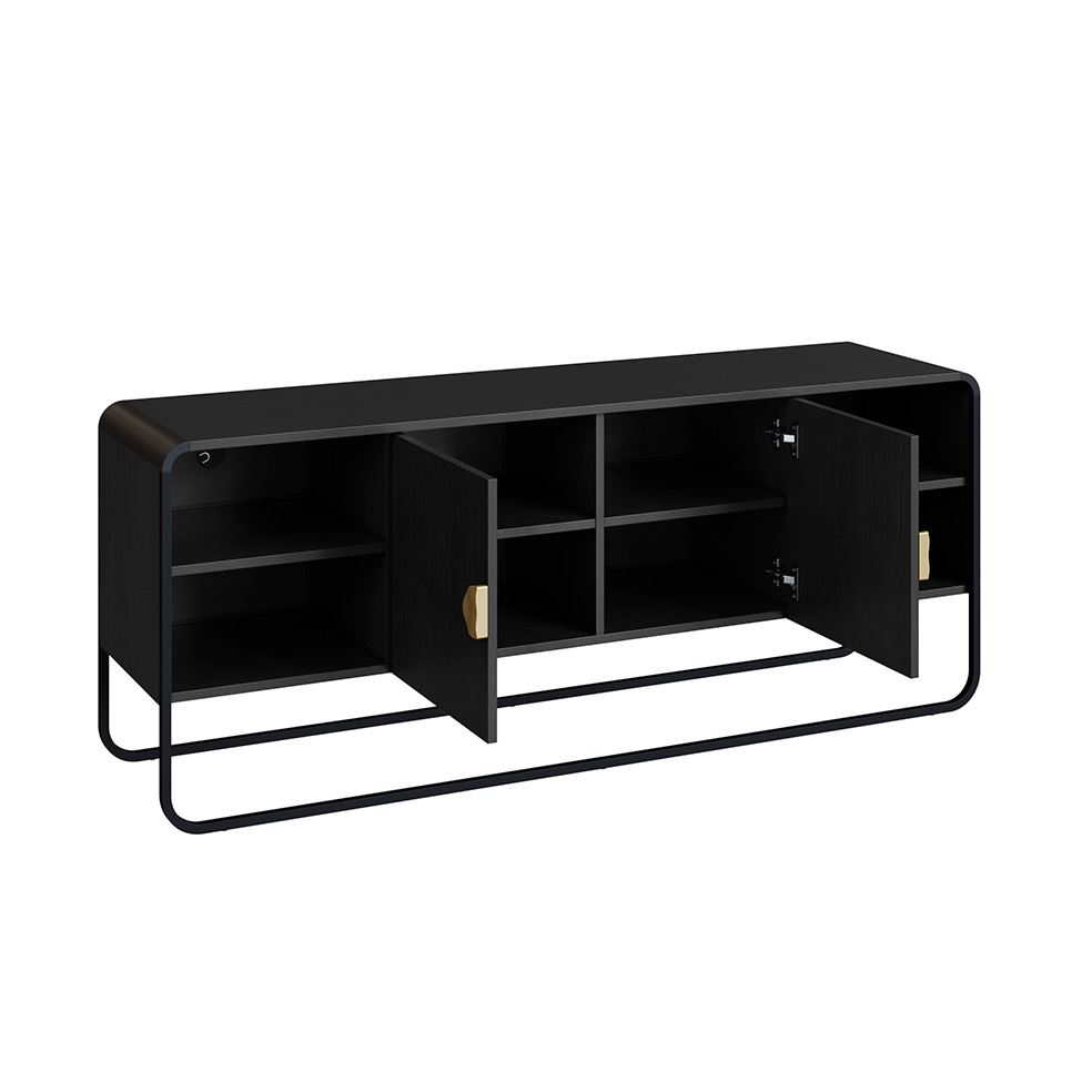 Rack Luna 2 Portas Preto e Dourado