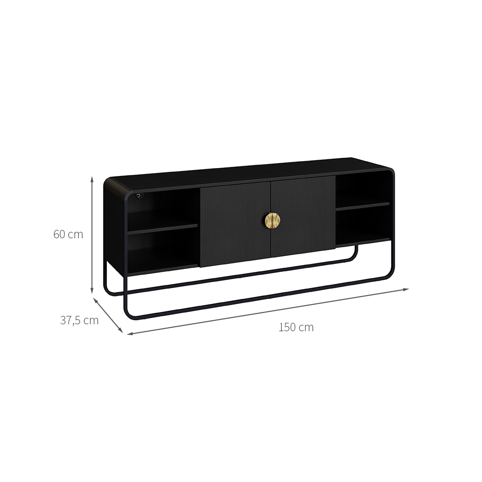 Rack Luna 2 Portas Preto e Dourado