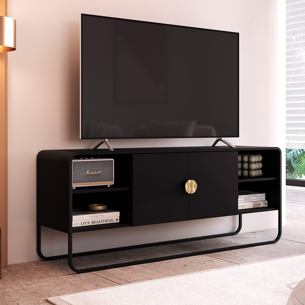 Rack Luna 2 Portas Preto e Dourado