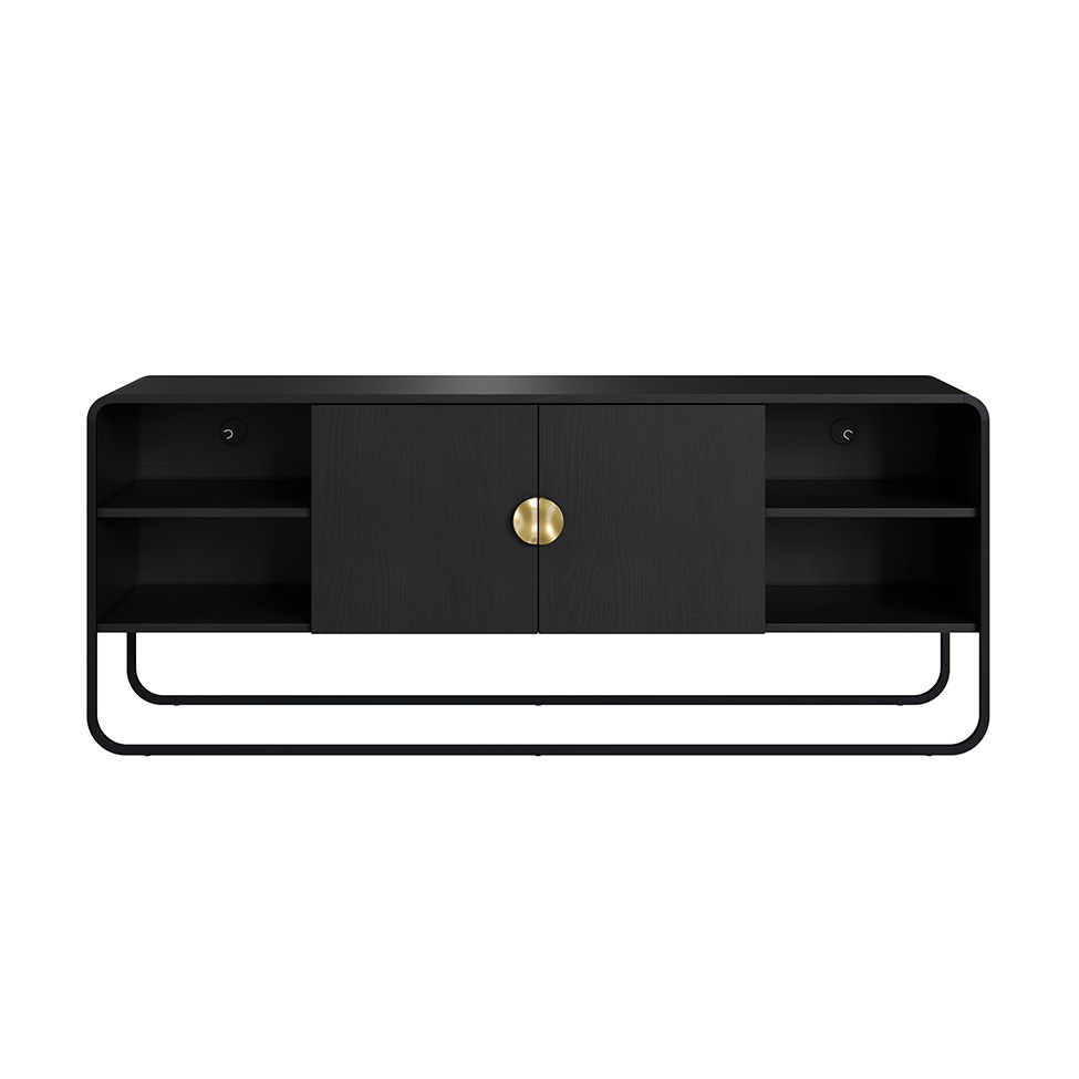 Rack Luna 2 Portas Preto e Dourado