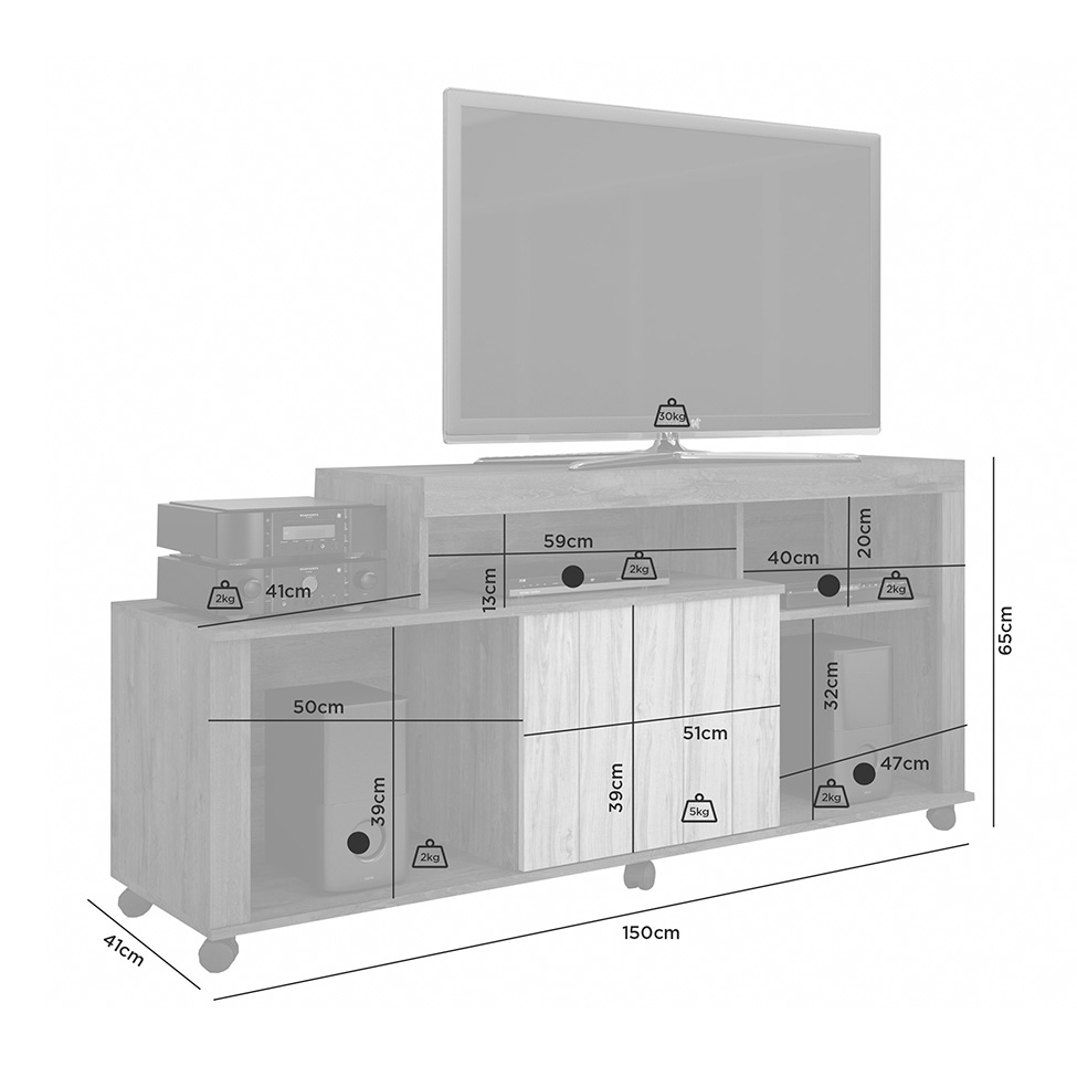 Rack Ouro 1 PT Cinamomo e Off White 150 cm