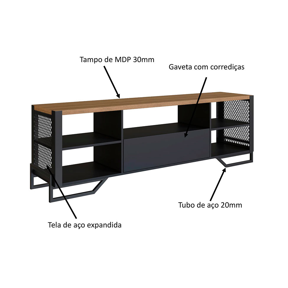 Rack Paricel 1 GV Preto 183 cm