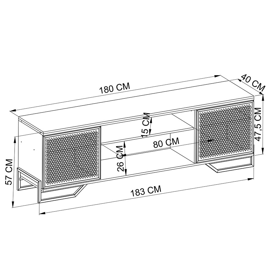 Rack Paricel 2 PT Mel e Preto 183 cm