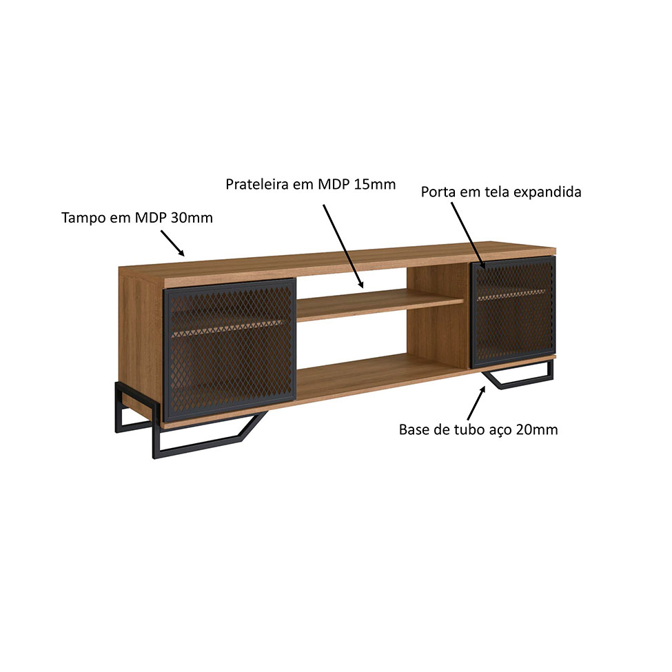 Rack Paricel 2 PT Mel e Preto 183 cm