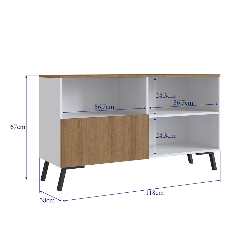 Rack Ramsey Branco e Mel 118 cm