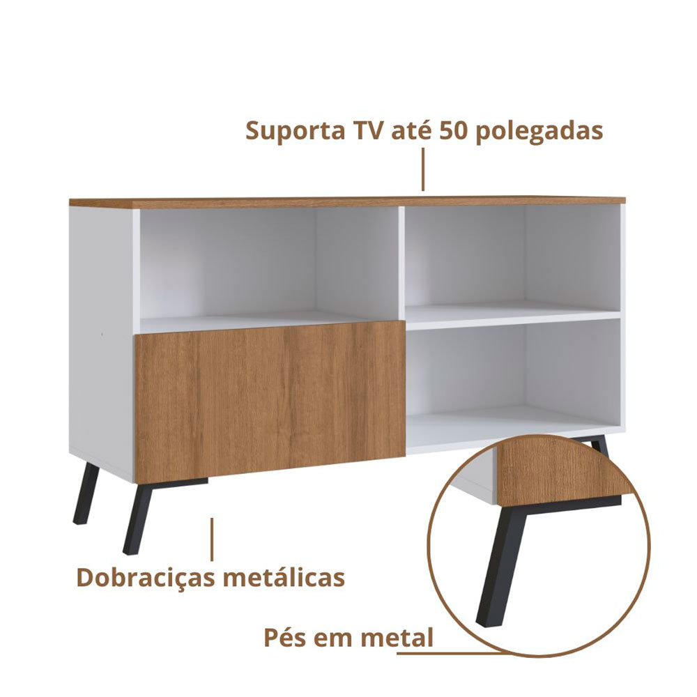 Rack Ramsey Branco e Mel 118 cm