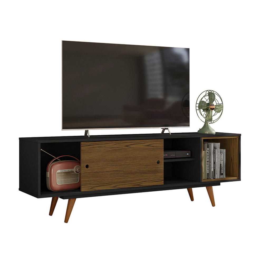 Rack Retrô Goslar Preto e Carvalho 162 cm