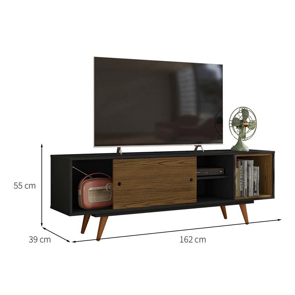 Rack Retrô Goslar Preto e Carvalho 162 cm