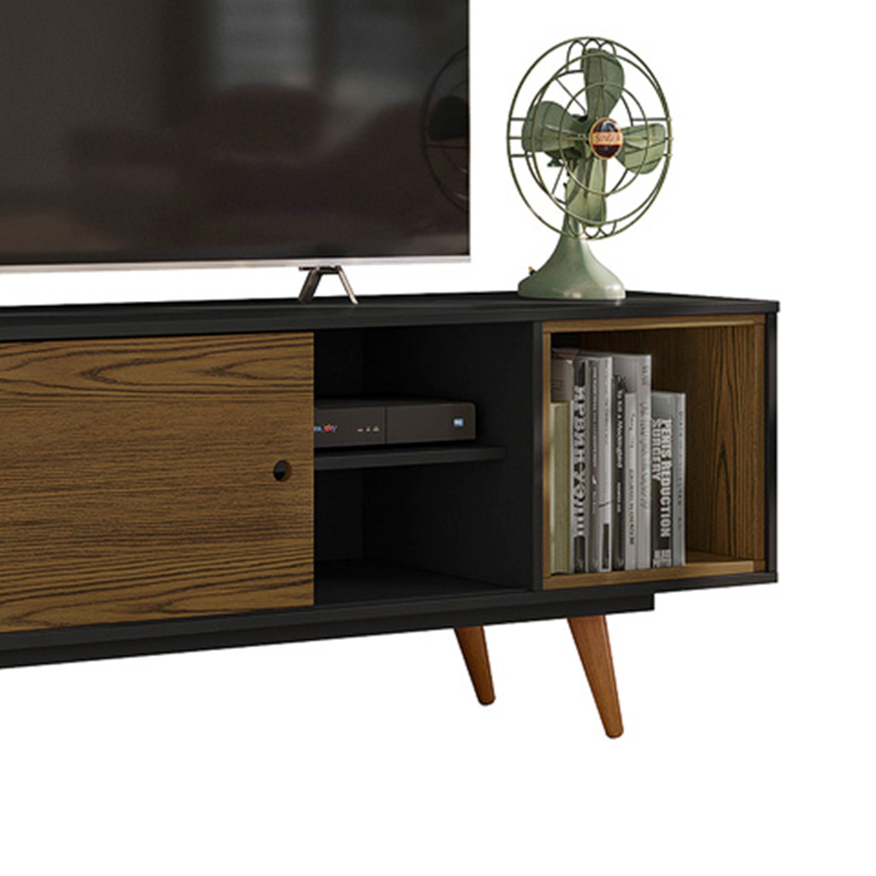 Rack Retrô Goslar Preto e Carvalho 162 cm