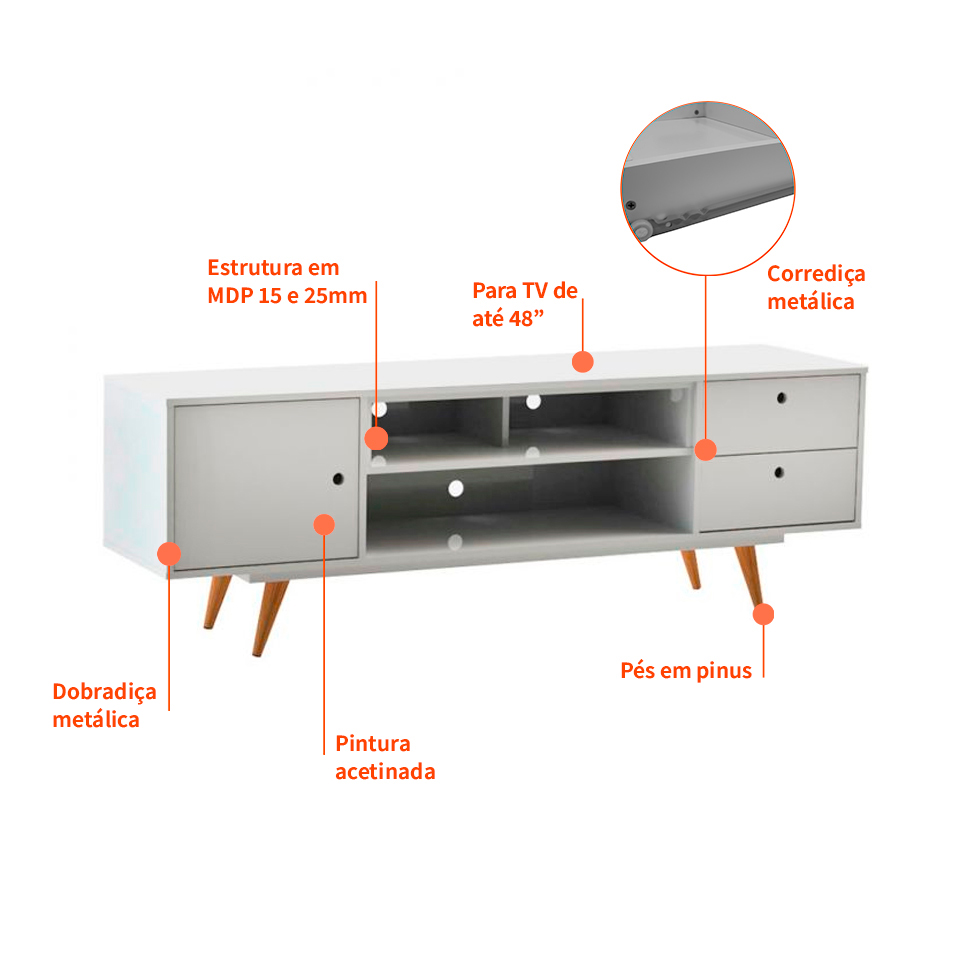 Rack Retrô Rostock Branco 160 cm