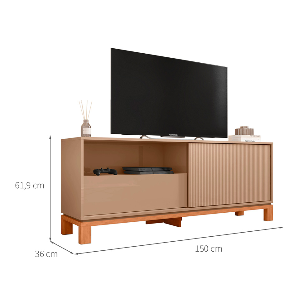 Rack Ripado para TV até 55 Polegadas Mondrian 1 Porta 1 Gaveta Capuccino e Freijó