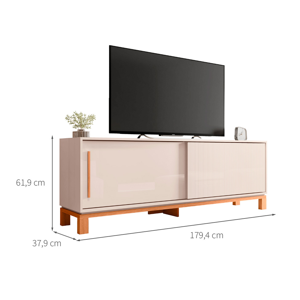 Rack Ripado para TV até 65 Polegadas Mondrian 2 Portas Off White e Freijó