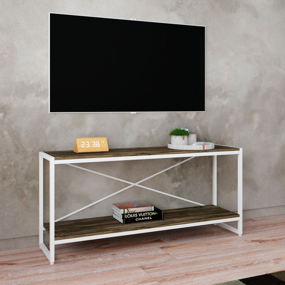 Rack Studio Carvalho Dark e Branco 120 cm