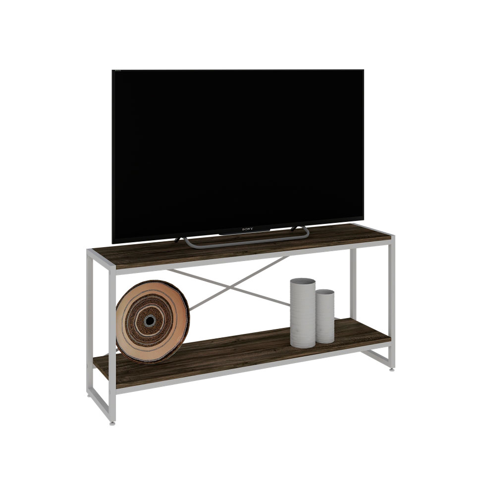 Rack Studio Carvalho Dark e Branco 120 cm