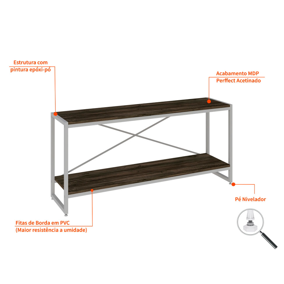 Rack Studio Carvalho Dark e Branco 120 cm