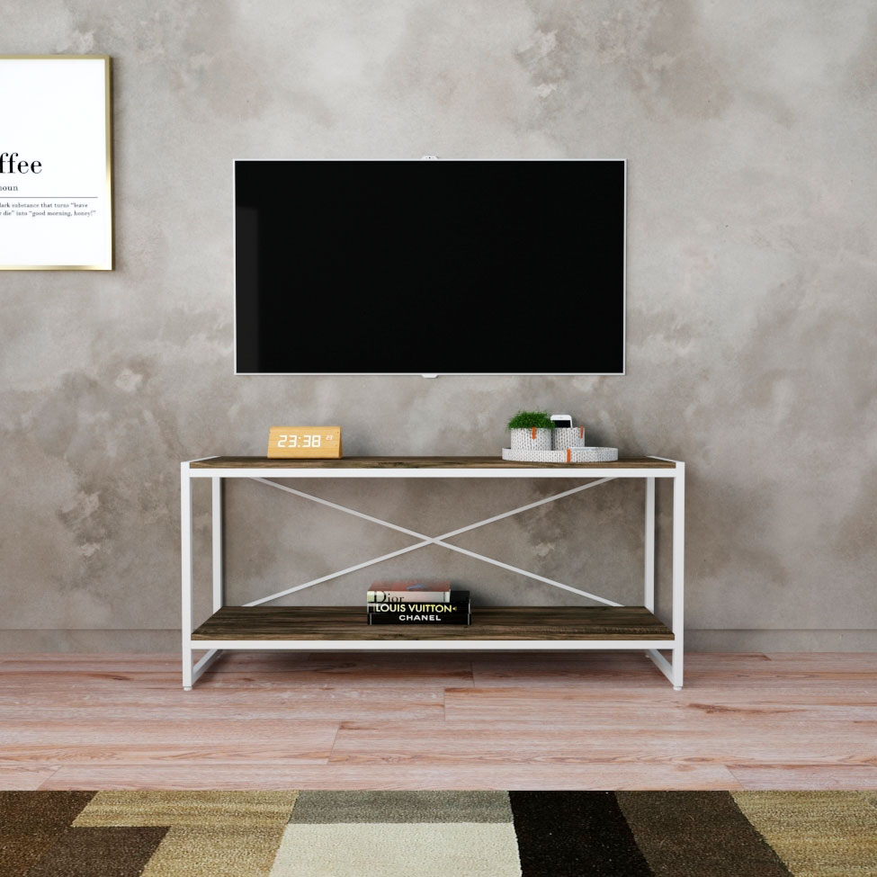 Rack Studio Carvalho Dark e Branco 120 cm