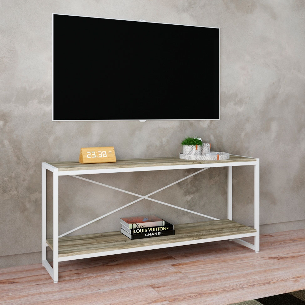 Rack Studio Carvalho e Branco 120 cm