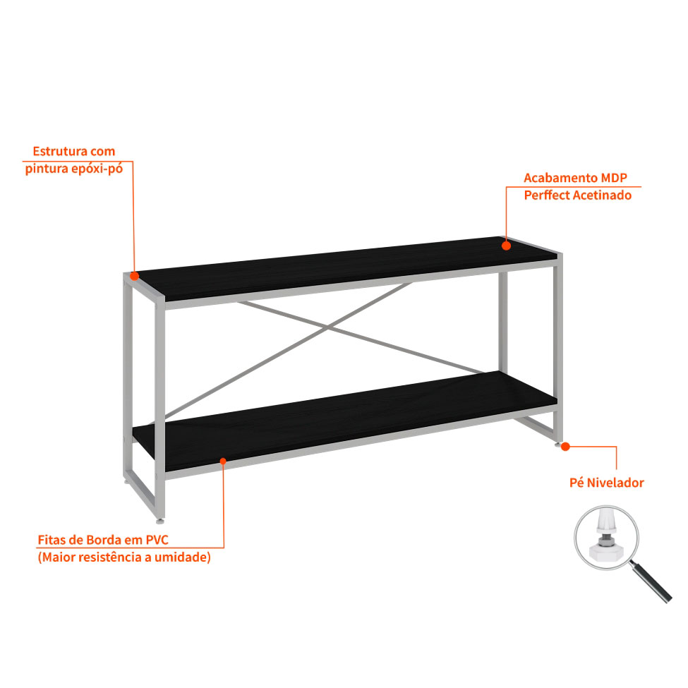 Rack Studio Preto e Branco 120 cm