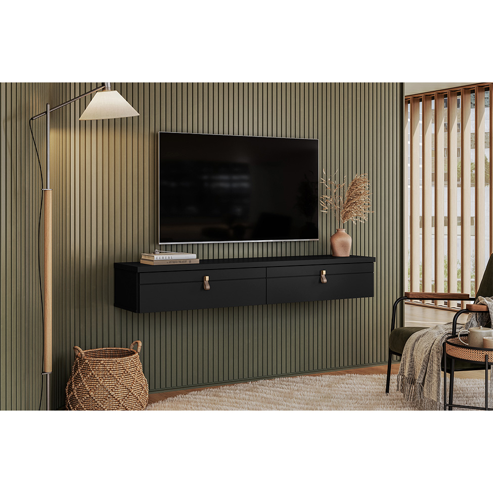 Rack Suspenso para TV até 50 Polegadas Line 2 Portas Preto 135 cm