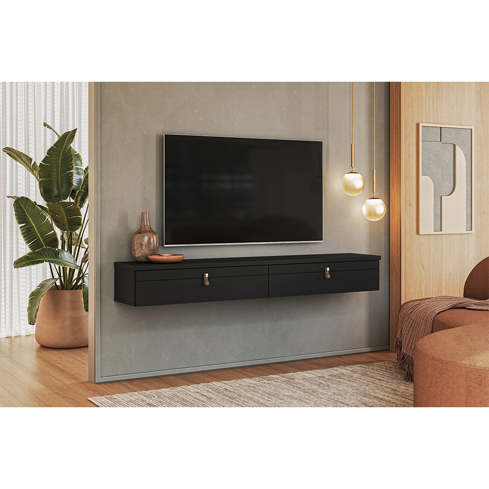 Rack Suspenso para TV até 55 Polegadas Line 2 Portas Preto 160 cm