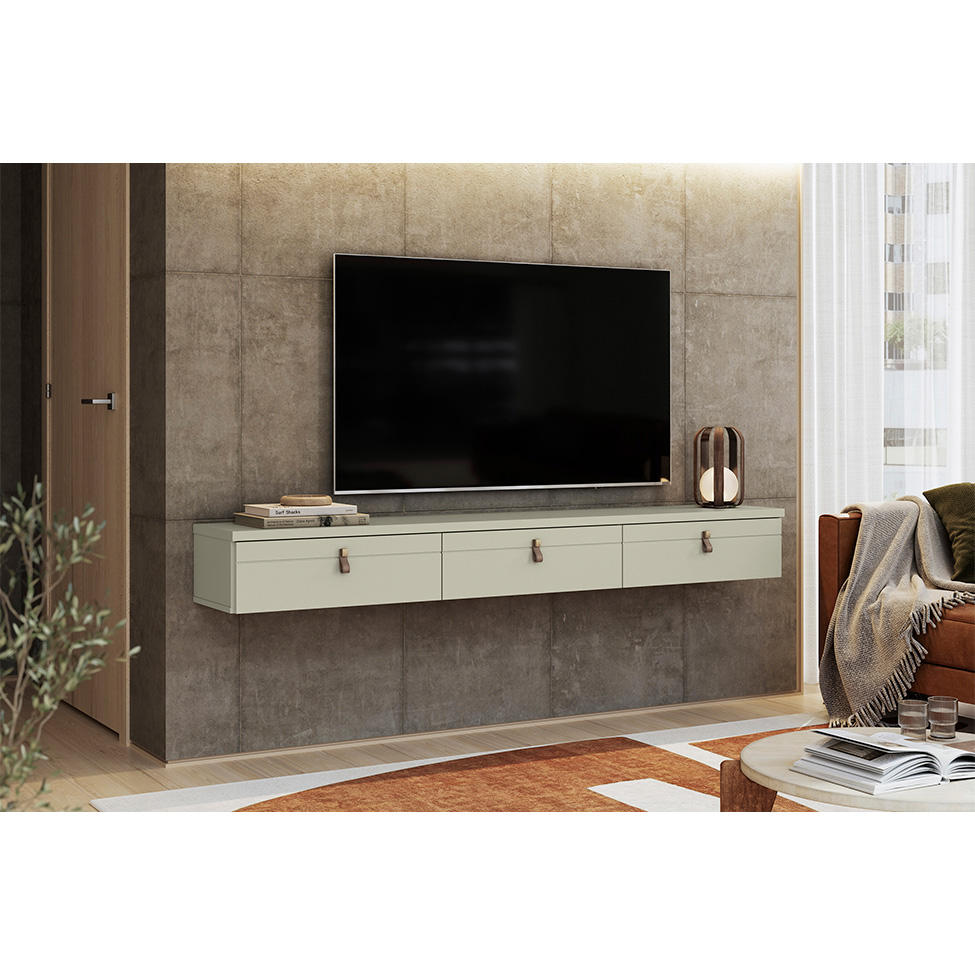 Rack Suspenso para TV até 65 Polegadas Line 3 Portas Off White 180 cm