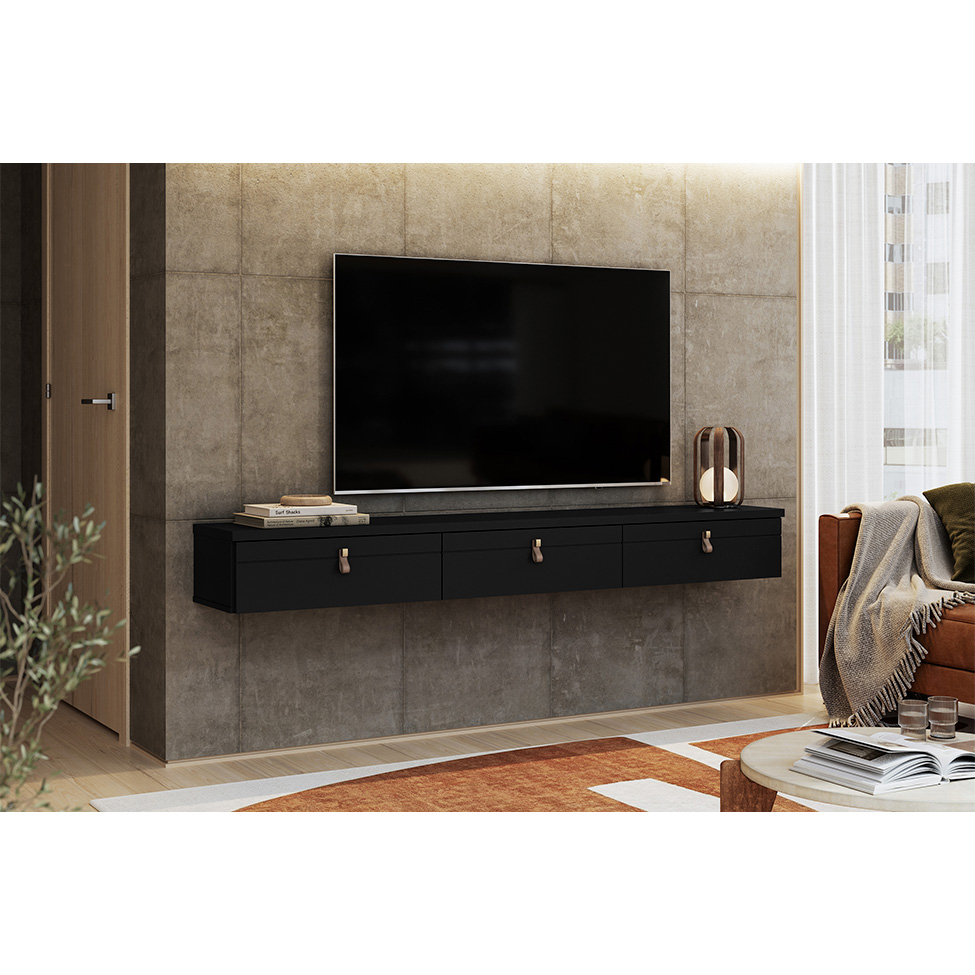 Rack Suspenso para TV até 65 Polegadas Line 3 Portas Preto 180 cm