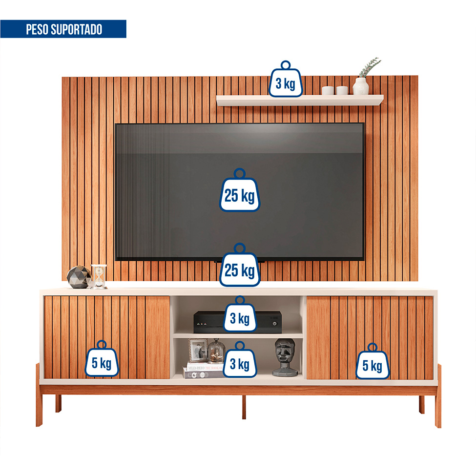 Rack Tannen 2 Portas com Painel Ripado para TV até 70 Polegadas Aeegon Freijó e Off White