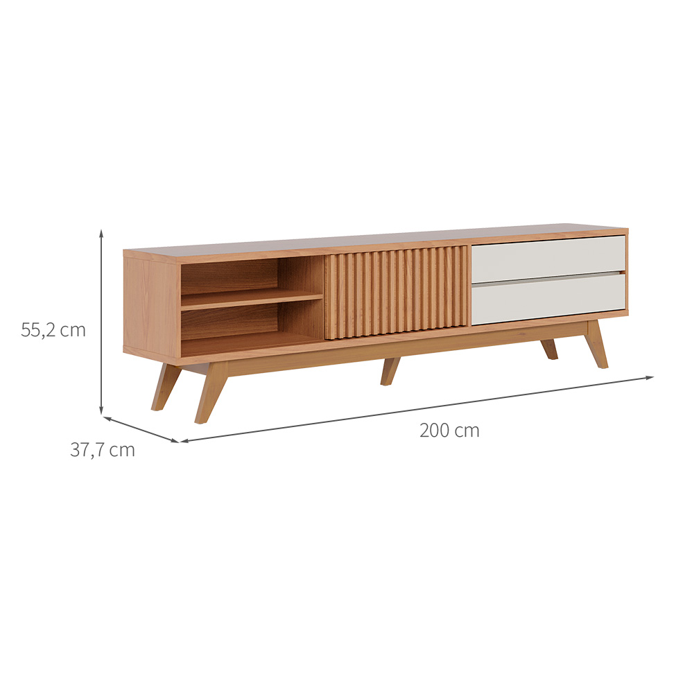 Rack Veneza 1 PT e 2 GV Freijó e Off White 200 cm