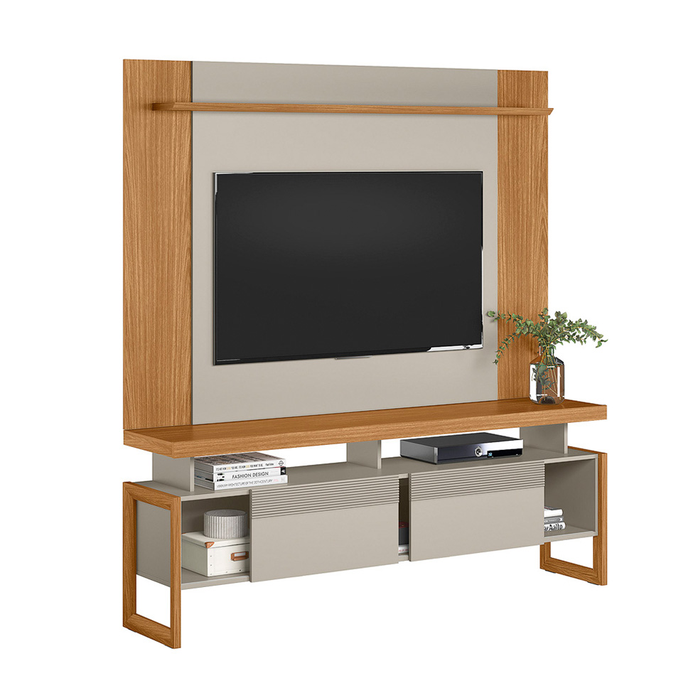 Rack com Painel Estensível para TV até 55 Polegadas 2 Portas Off White e Nature