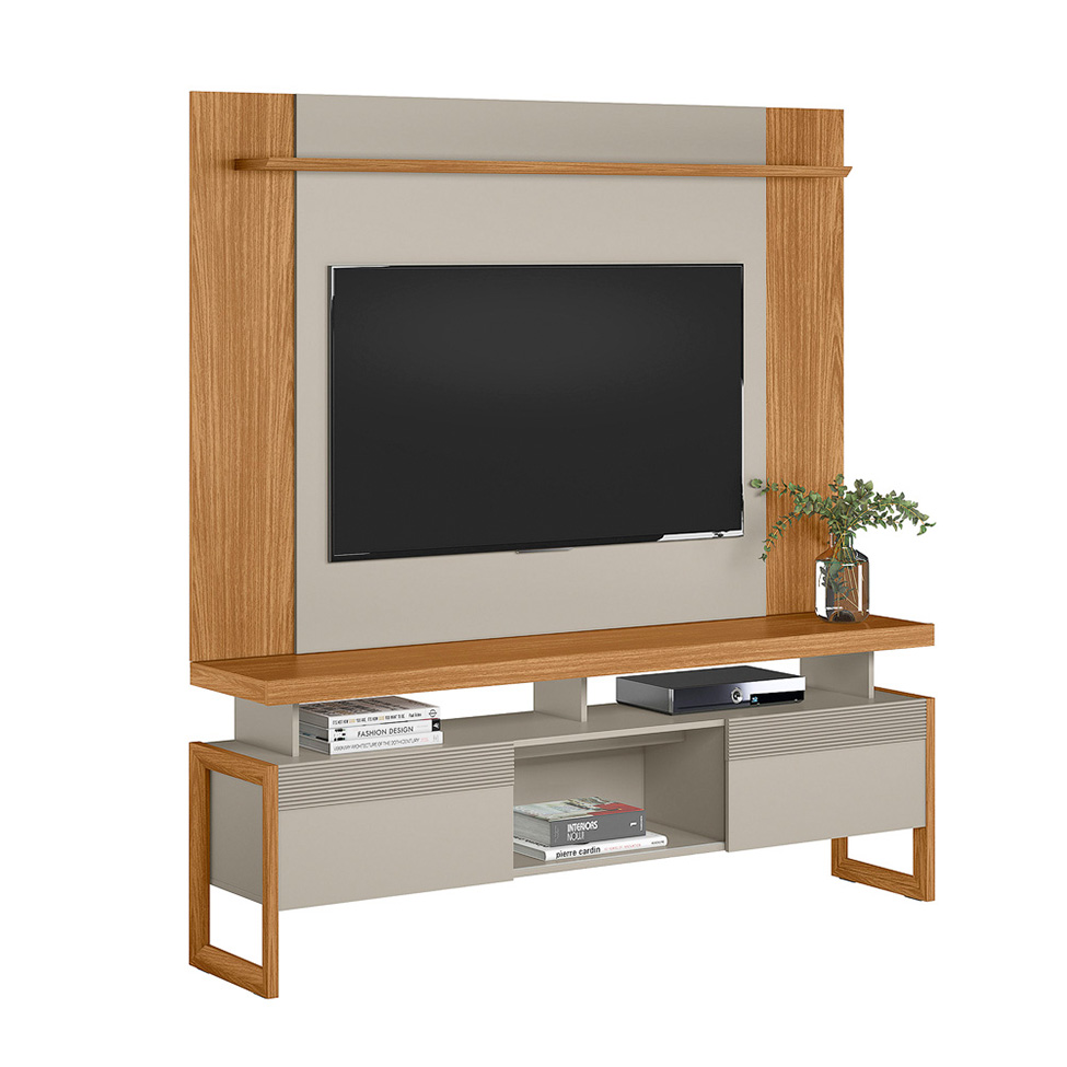Rack com Painel Estensível para TV até 55 Polegadas 2 Portas Off White e Nature