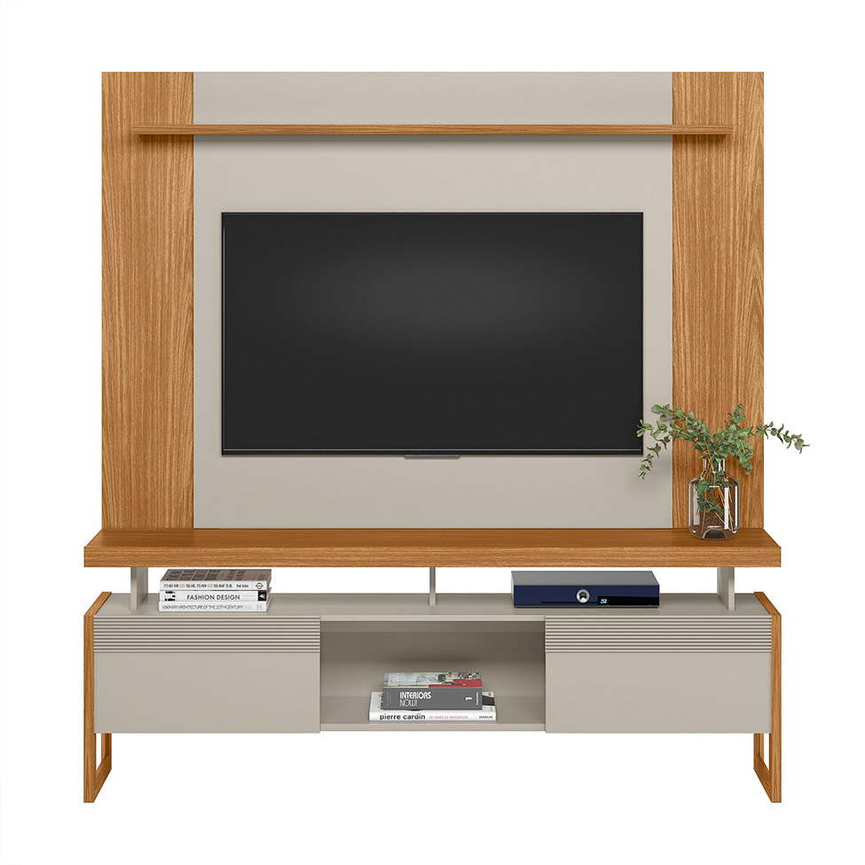 Rack com Painel Estensível para TV até 55 Polegadas 2 Portas Off White e Nature