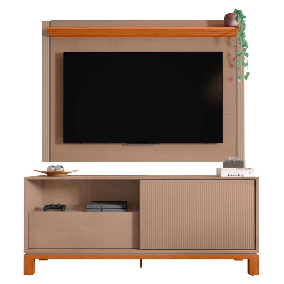 Rack com Painel Extensível até 65 Polegadas Mondrian 1 Porta 1 Gaveta Capuccino e Freijó