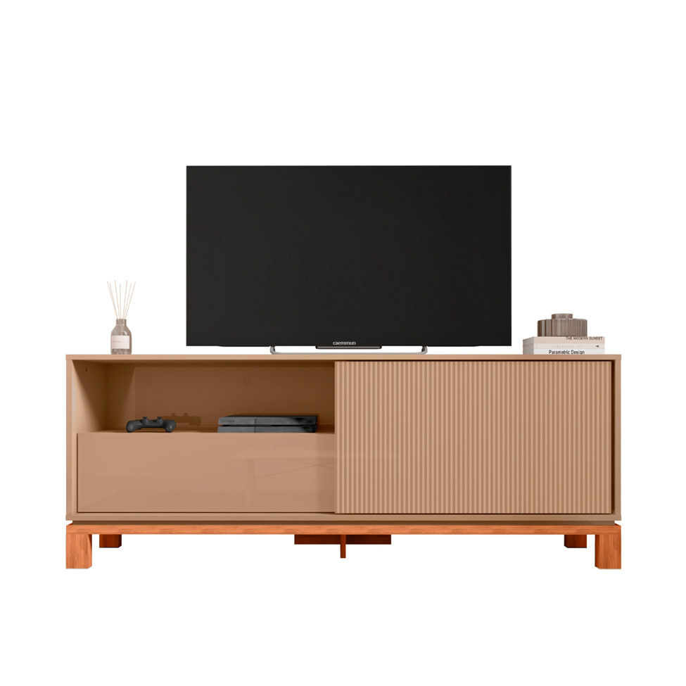 Rack com Painel Extensível até 65 Polegadas Mondrian 1 Porta 1 Gaveta Capuccino e Freijó