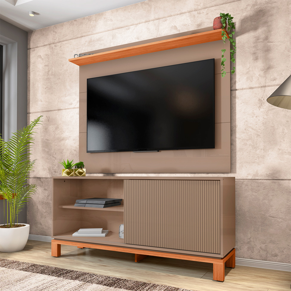 Rack com Painel Extensível até 65 Polegadas Mondrian 1 Porta Capuccino e Freijó