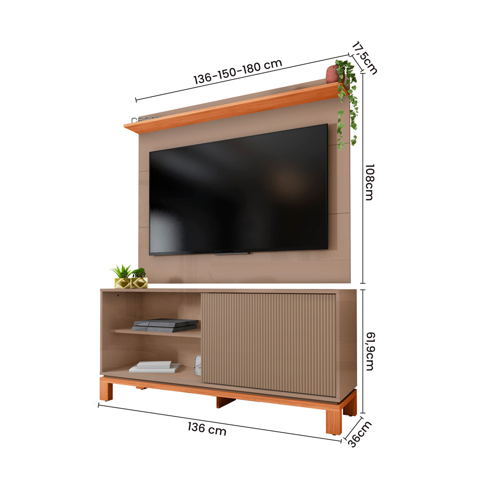 Rack com Painel Extensível até 65 Polegadas Mondrian 1 Porta Capuccino e Freijó
