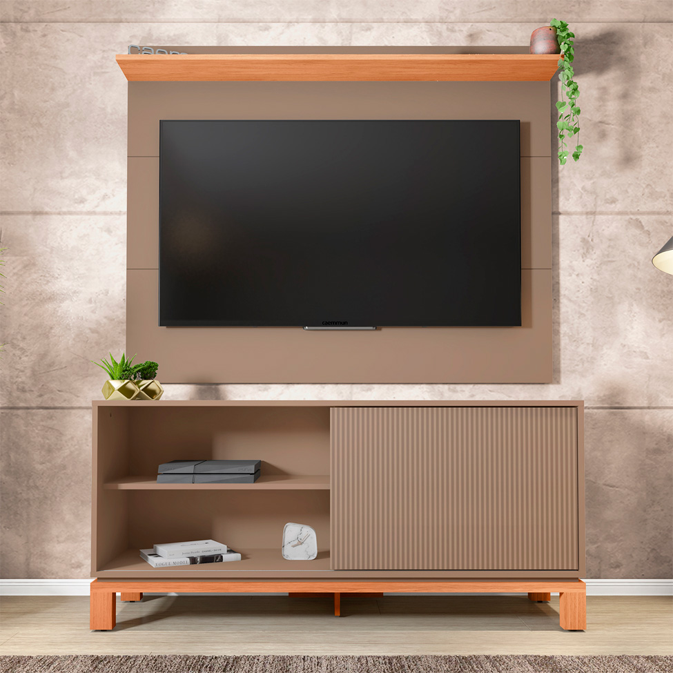 Rack com Painel Extensível até 65 Polegadas Mondrian 1 Porta Capuccino e Freijó