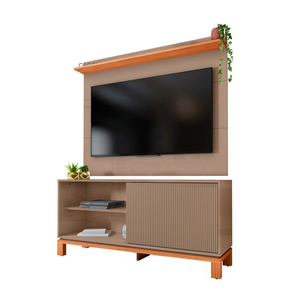Rack com Painel Extensível até 65 Polegadas Mondrian 1 Porta Capuccino e Freijó