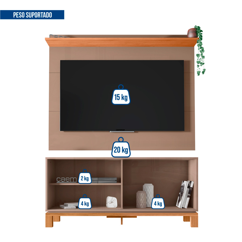 Rack com Painel Extensível até 65 Polegadas Mondrian 1 Porta Capuccino e Freijó