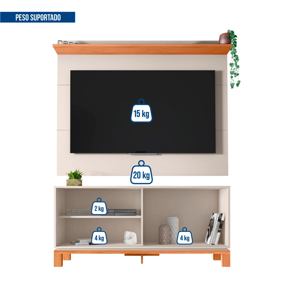Rack com Painel Extensível até 65 Polegadas Mondrian 1 Porta Off White e Freijó