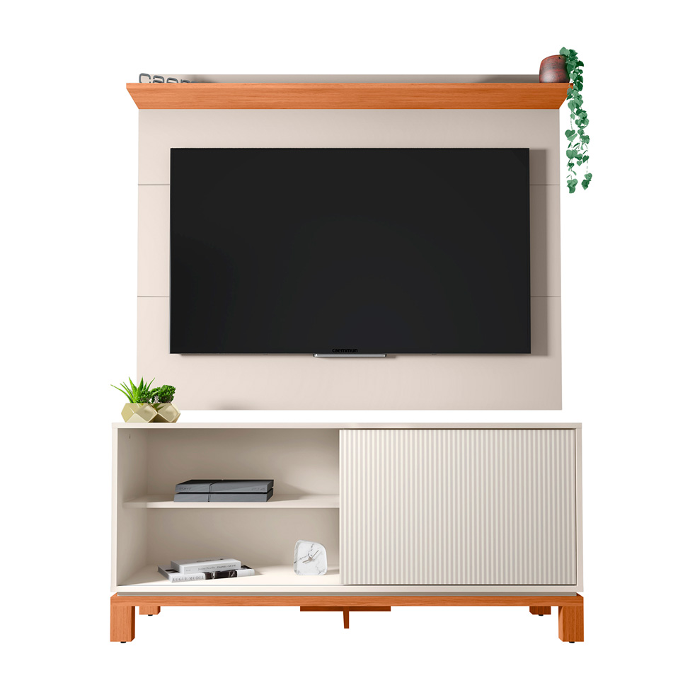 Rack com Painel Extensível até 65 Polegadas Mondrian 1 Porta Off White e Freijó