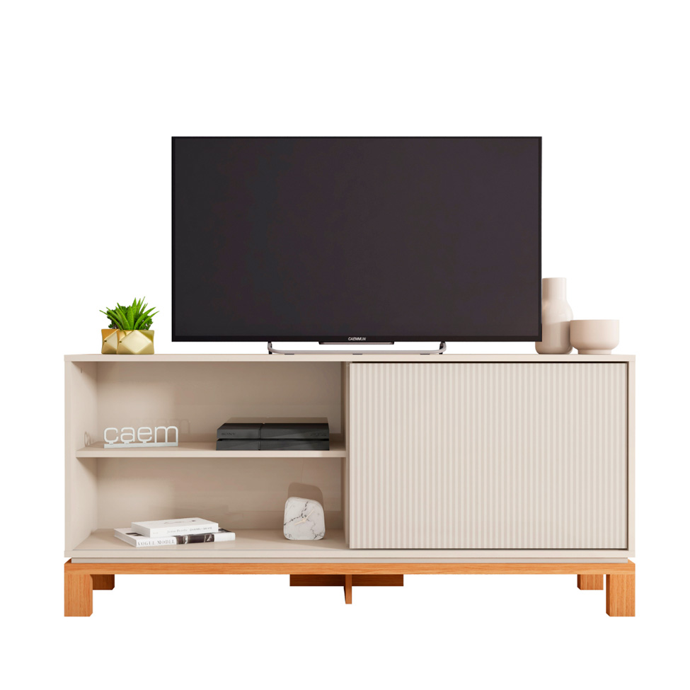 Rack com Painel Extensível até 65 Polegadas Mondrian 1 Porta Off White e Freijó