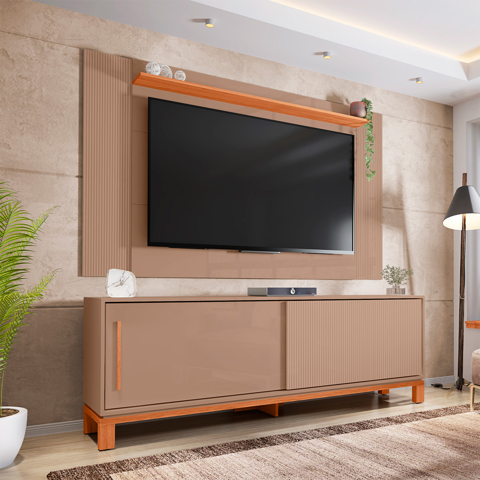 Rack com Painel Extensível até 65 Polegadas Mondrian 2 Portas Capuccino e Freijó